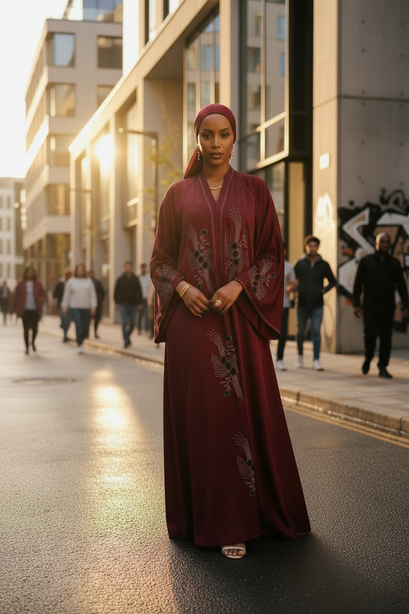 Abaya femme Nourdine rouge bordeaux