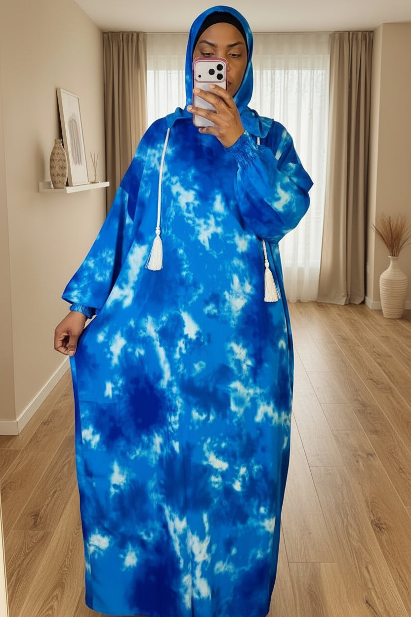Robe de prière femme Medine – bleu et blanc