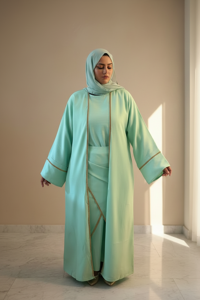 Abaya femme Nour vert et turquoise – sixième vue