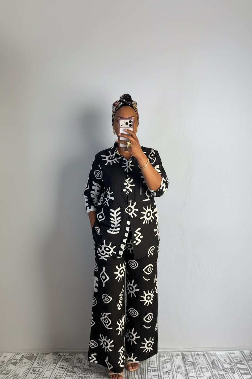 Ensemble en lin femme Bassam – noir et blanc