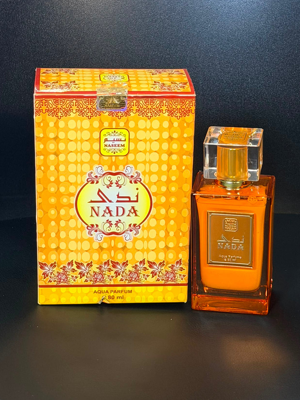 Nada 80ml - parfum sans alcool Naseem, photo originale coffret et flacon doré