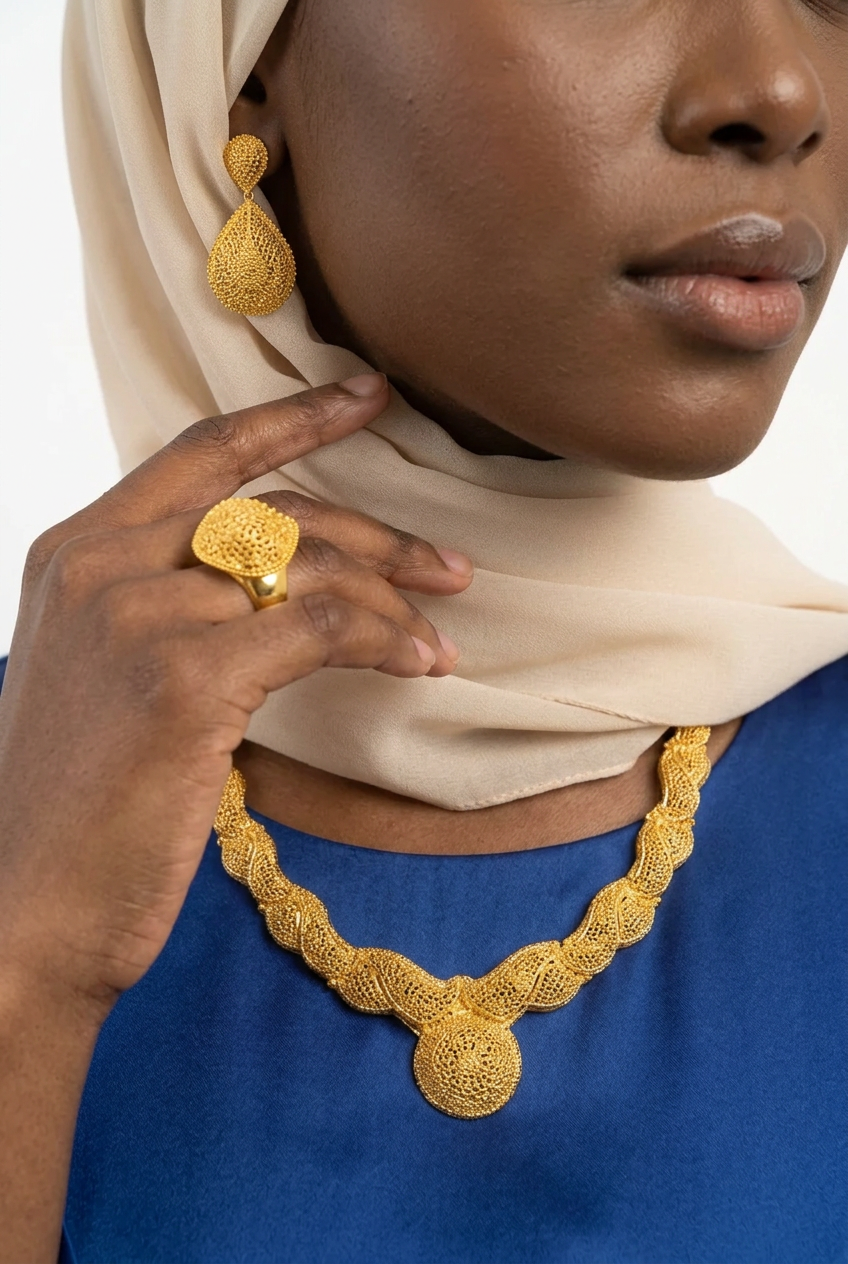Parure Plaqué Or Femme Filigrane Collier, Boucles & Bague – Amy