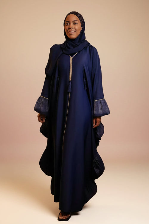 Abaya femme Zhara bleu marine et beige