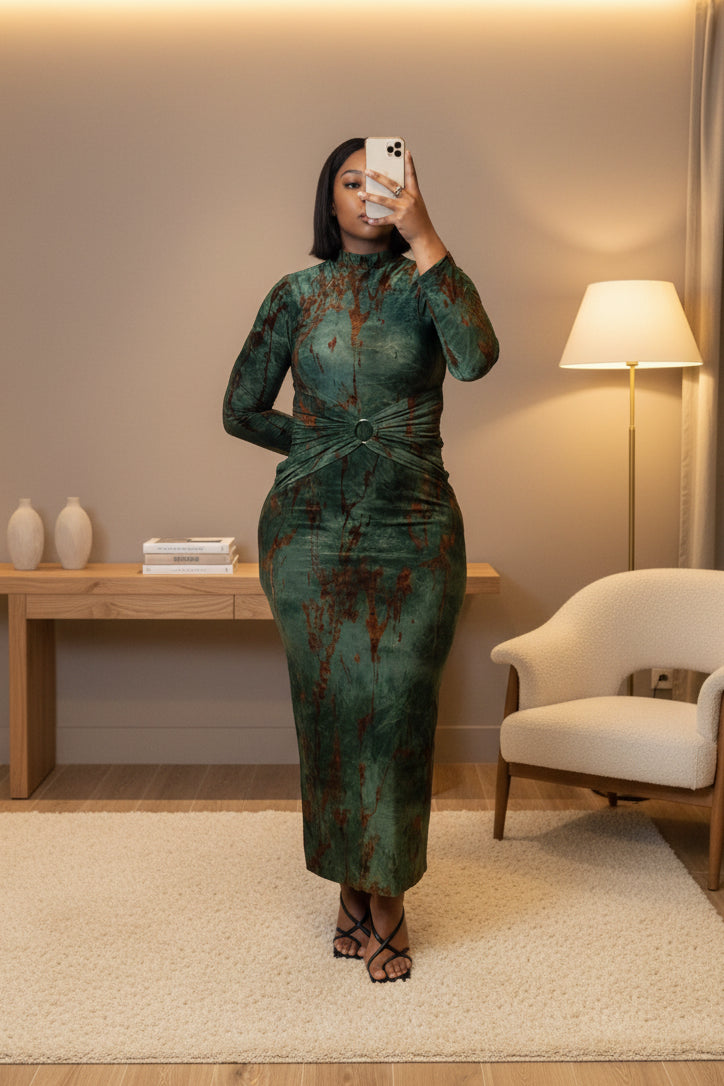 Shop by Lyah – Robe de Soirée Femme Élégante – Vert / Marron