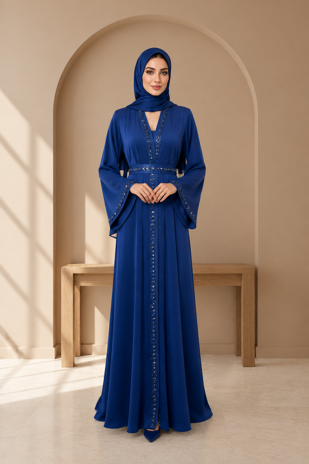 Abaya Aïssa brodée de perles – vue de face
