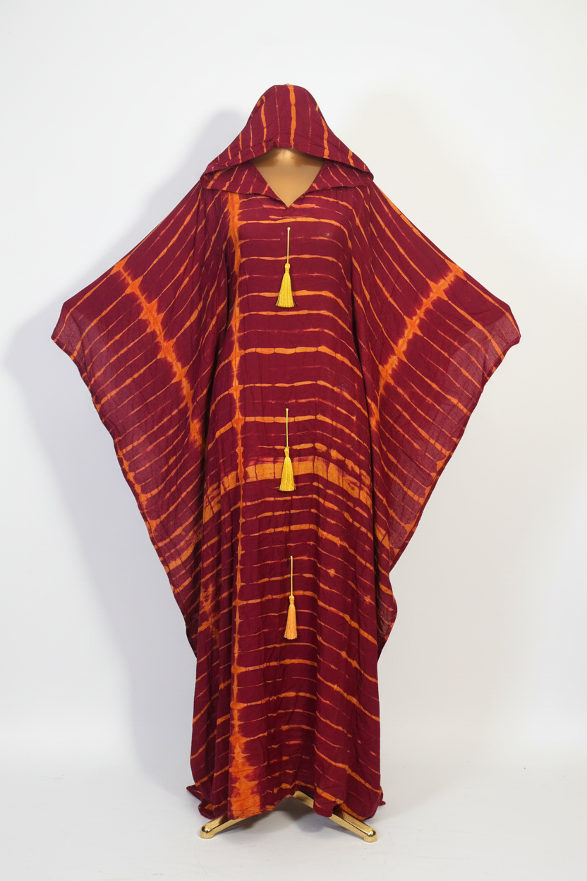 Robe Bintou bordeaux à rayures dorées - tissu africain