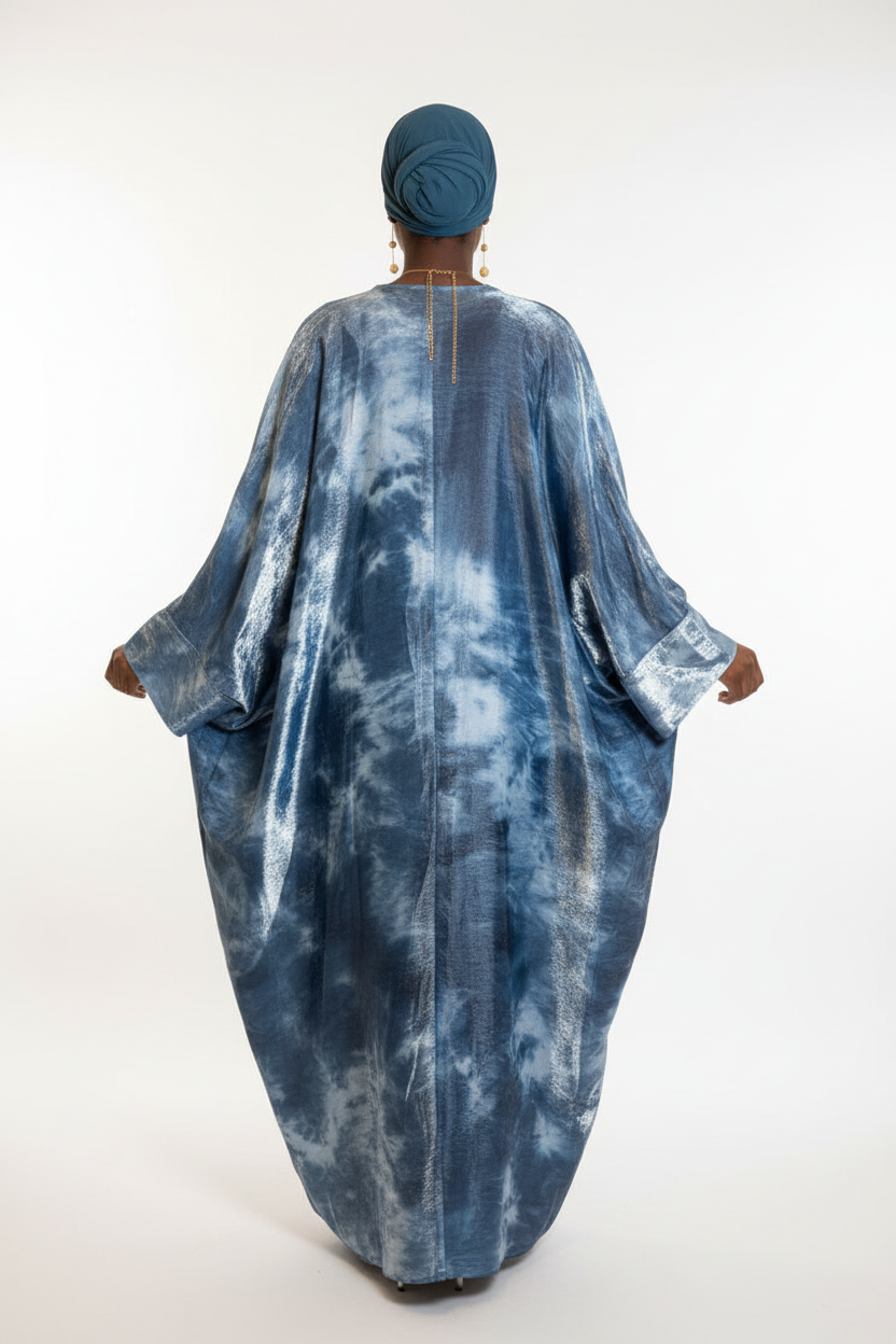 Abaya femme Raina bleue – vue de dos