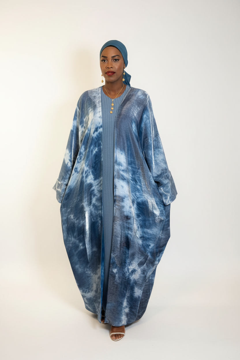 Abaya femme Raina bleue – vue de face