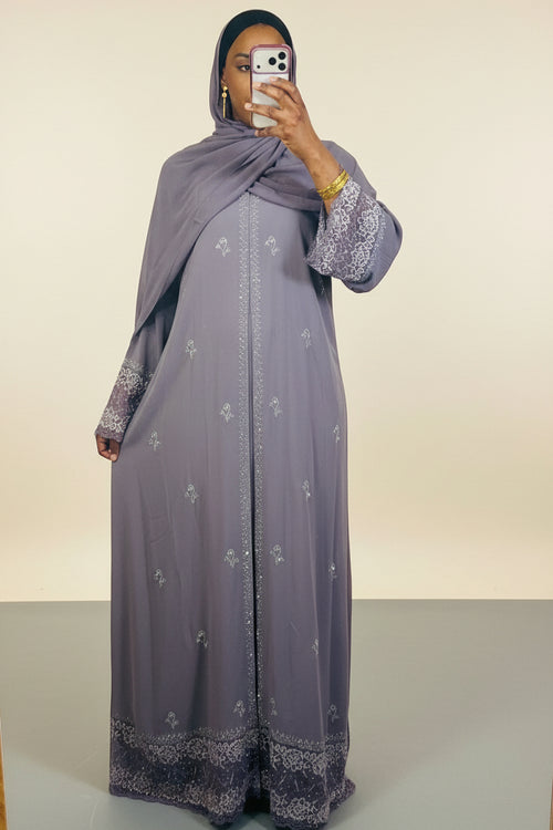 Abaya femme Aminata violet et argenté