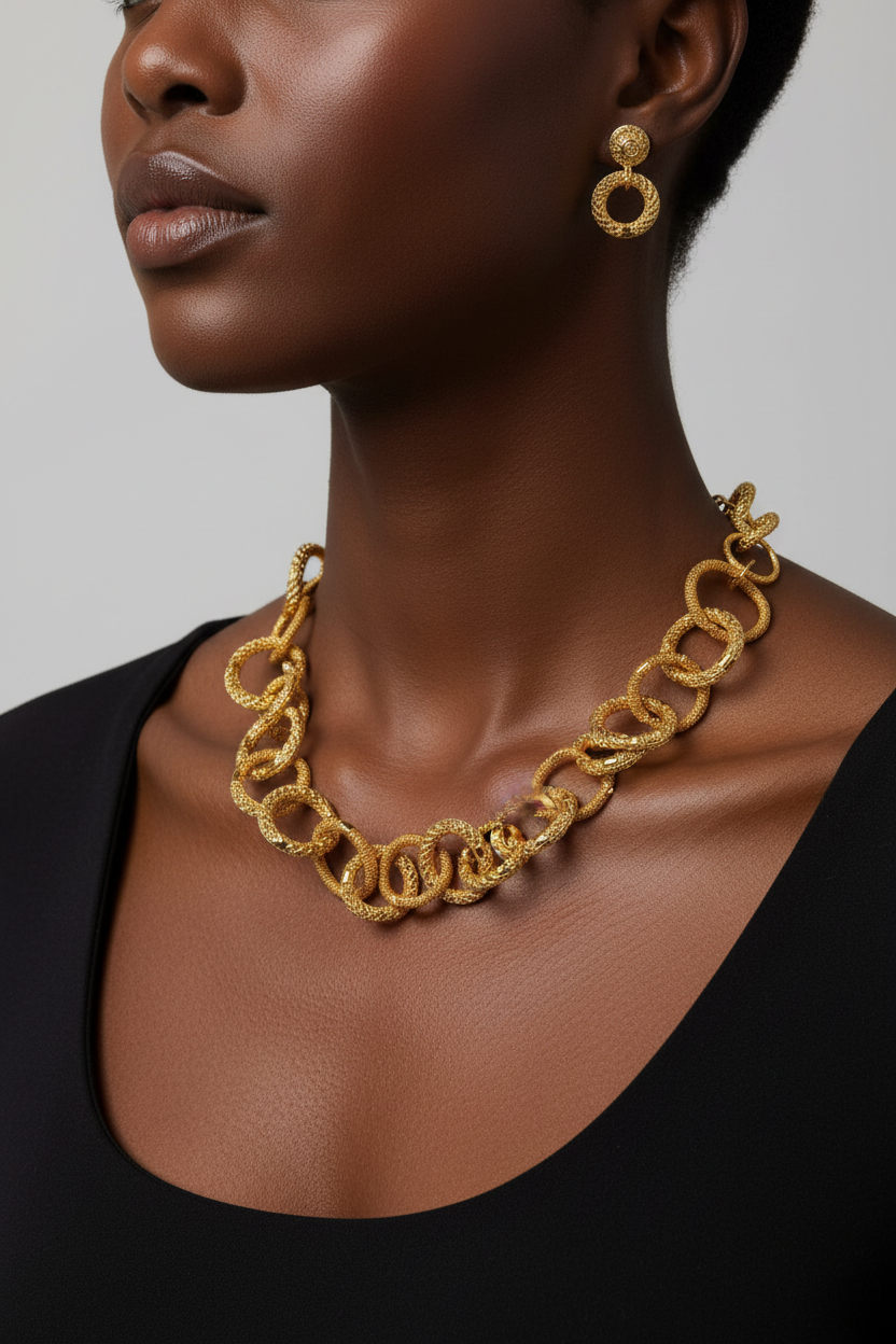Parure Layla plaqué or portée - collier maillons ronds et boucles d'oreilles Shop by Lyah