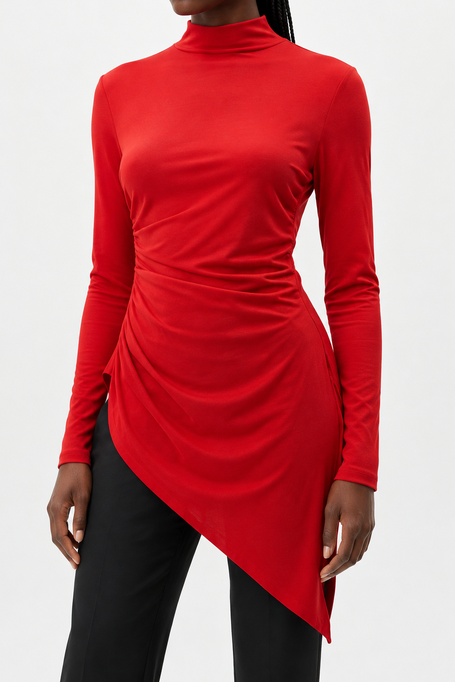 Top femme Lidya élégant noir et rouge – vue portée