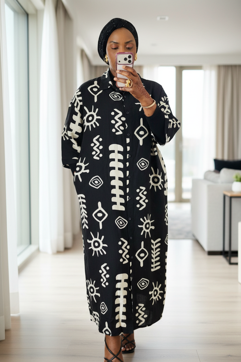Robe en lin femme AKWABA – vue supplémentaire, blanc, bleu et noir