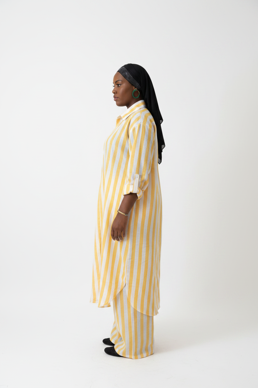 Ensemble Yasmine femme - pantalon rayures jaune et blanc