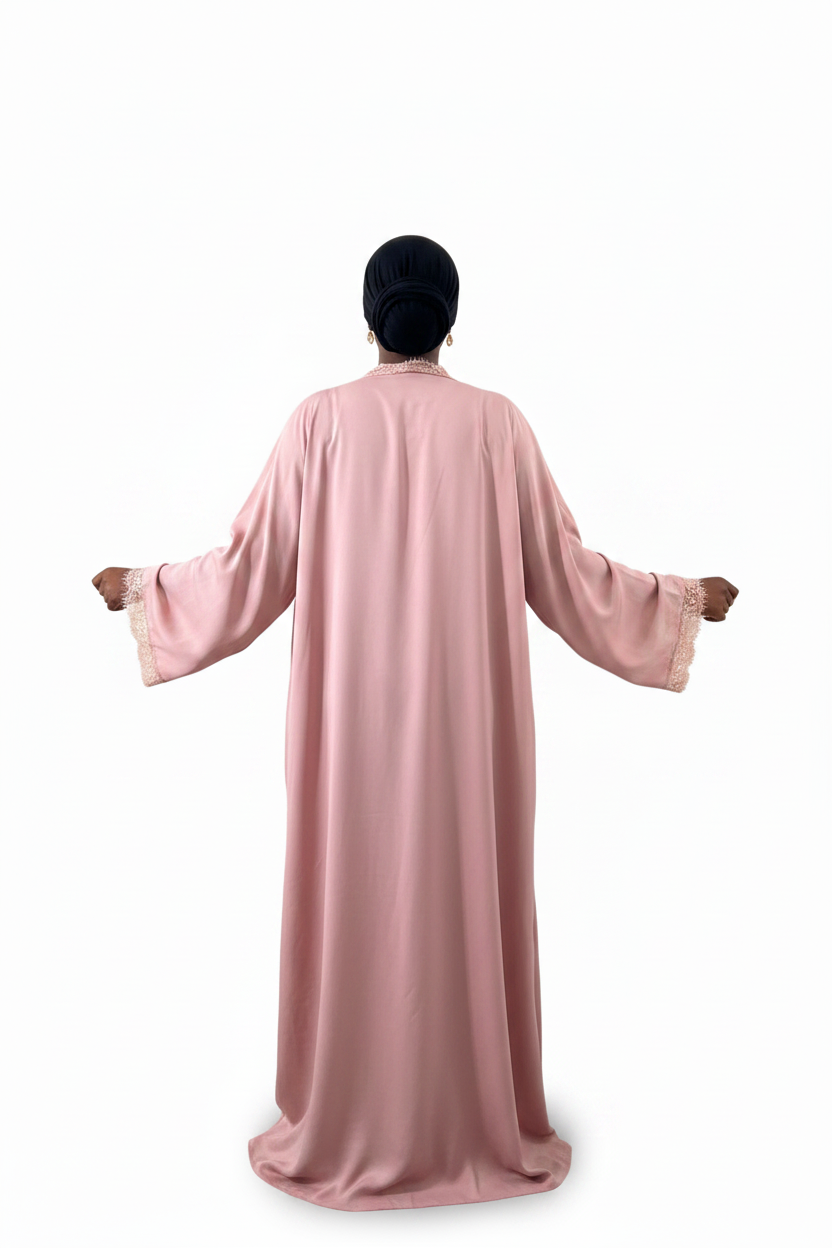 Abaya Amalya rose poudré, vue de dos