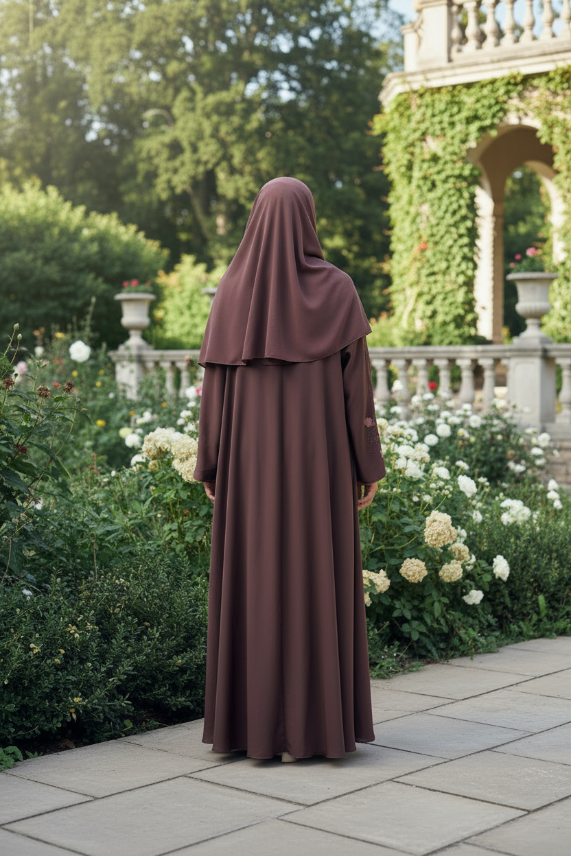 Abaya femme Malika marron clair – jupe plissée brodée