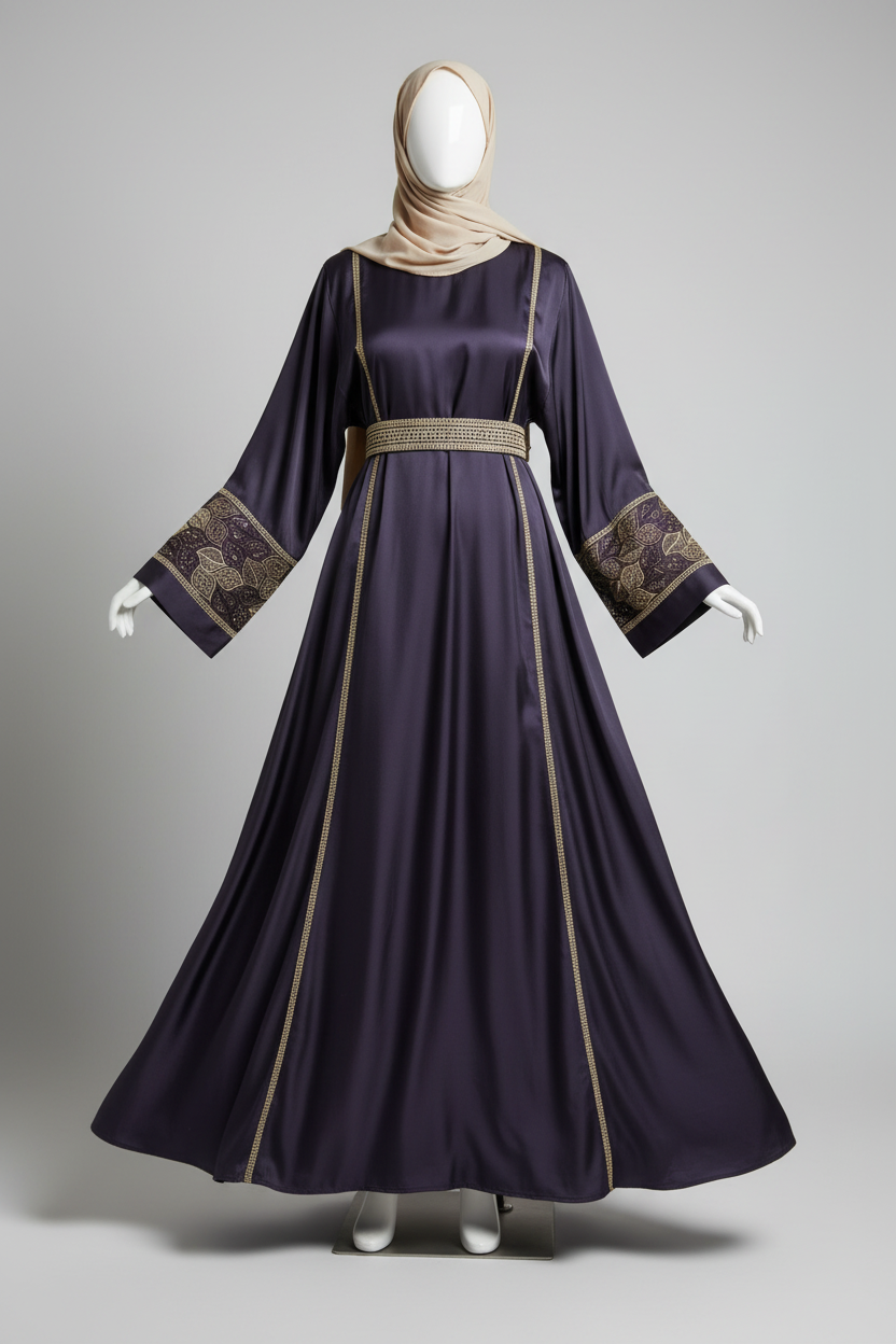 Shop by Lyah – Abaya Inaya Violet – Broderies dorées