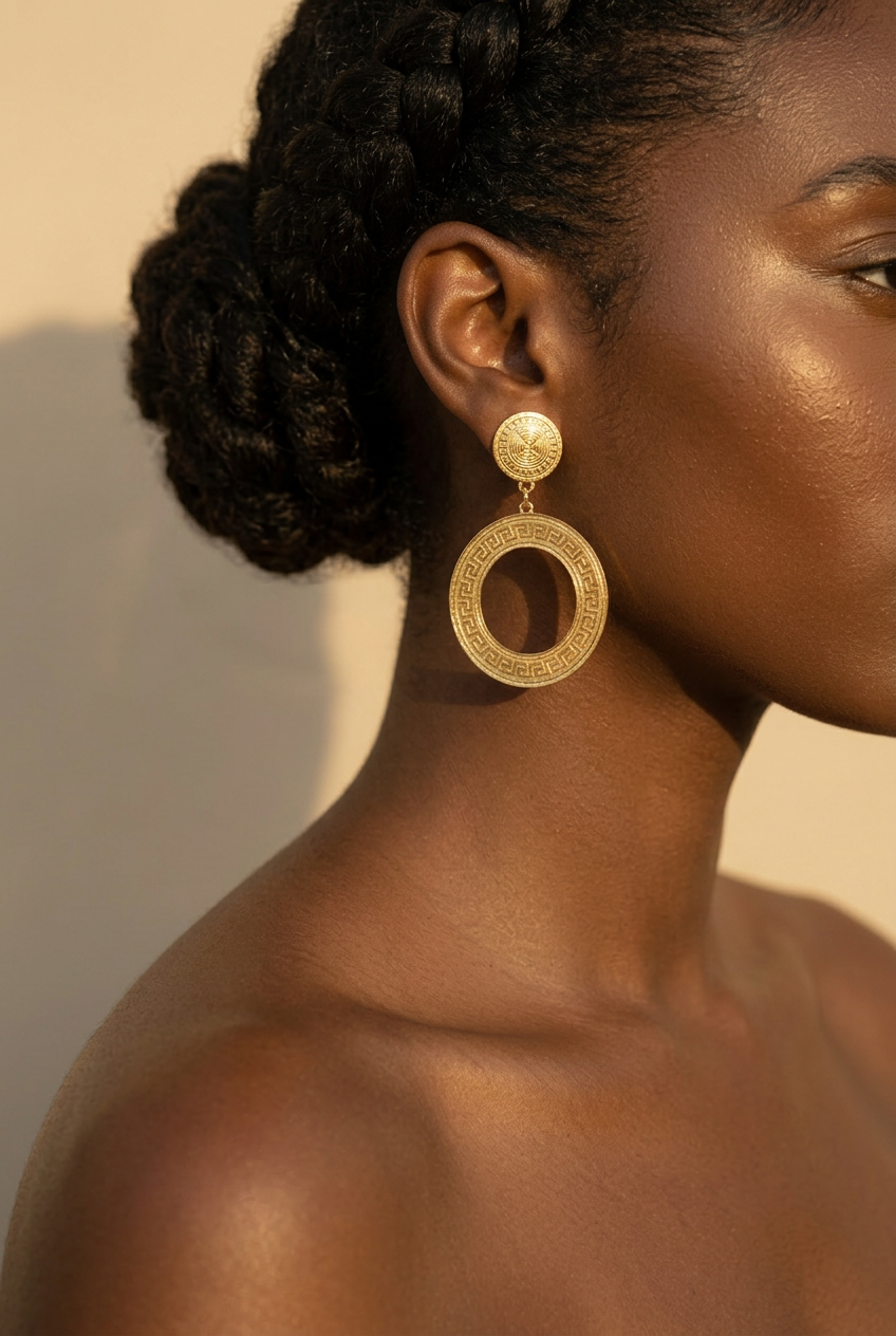 Boucles d'oreilles rondes femme noir et doré – vue rapprochée