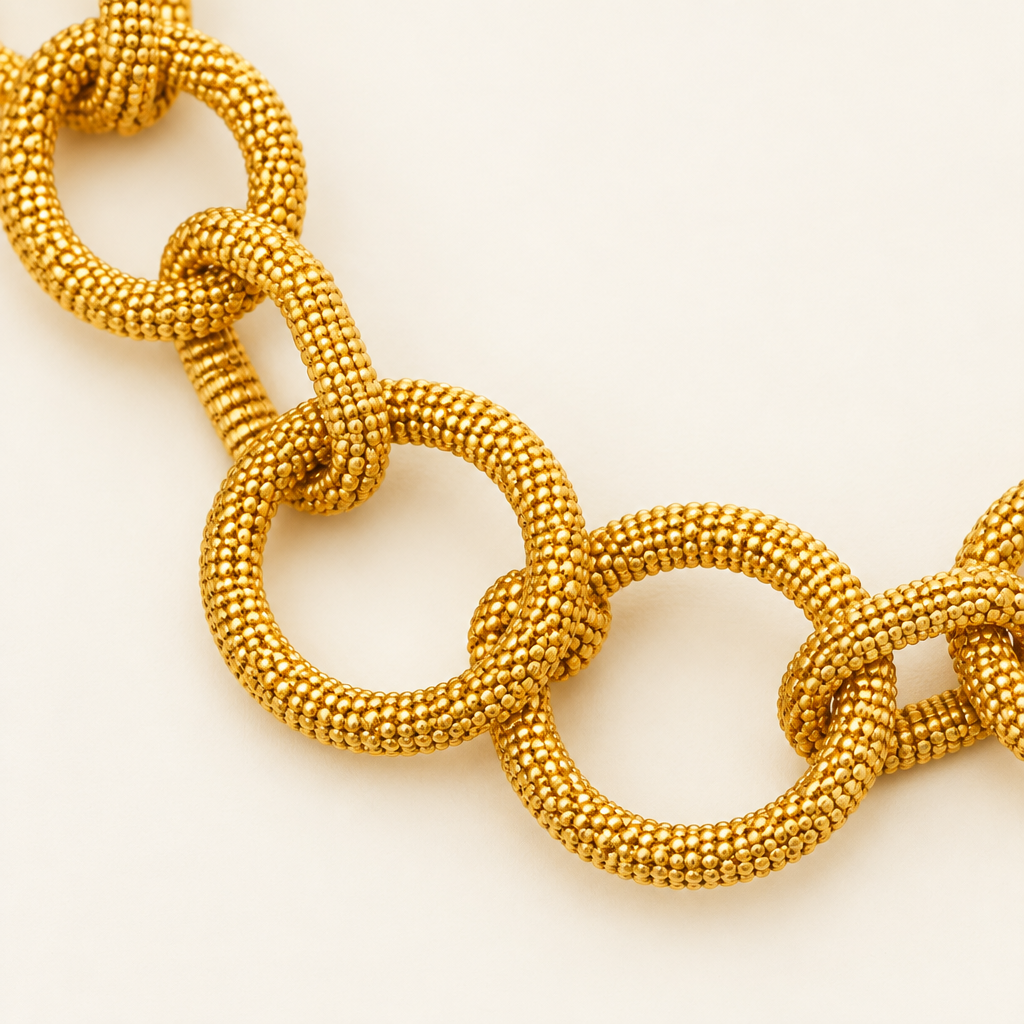 Parure Céleste plaqué or – collier grands maillons et boucles d'oreilles portés