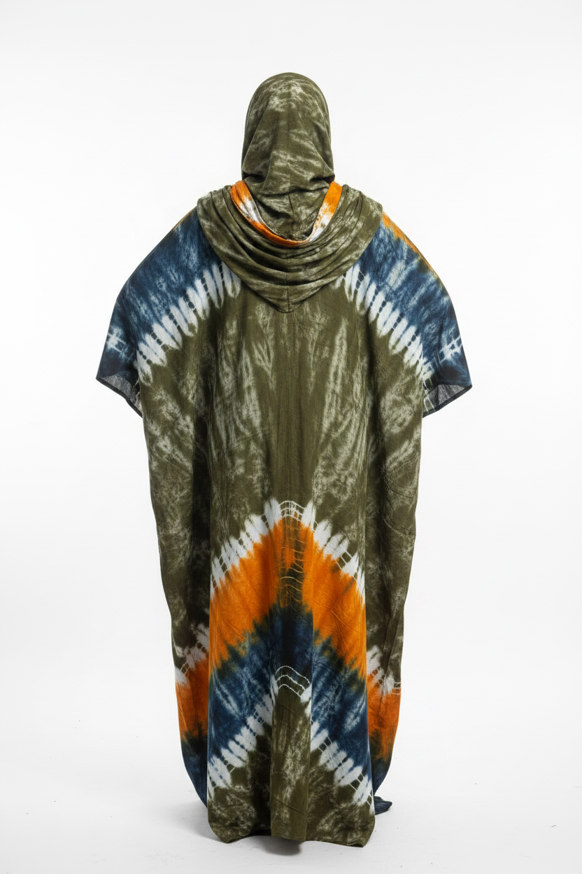 Robe Bintou tie-dye avec grand foulard assorti et broderie dorée - vue détail supplémentaire