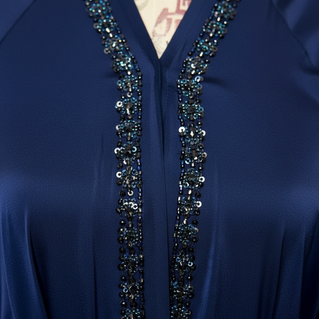 Shop by Lyah – Abaya Aïssa – Détail broderies perlées