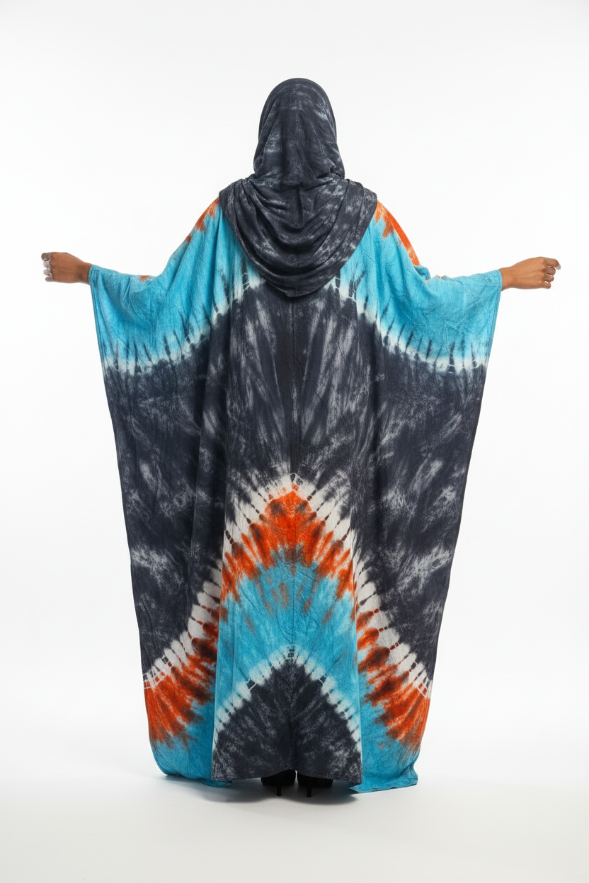 Robe Bintou tie-dye avec grand foulard assorti et broderie dorée - vue détail supplémentaire