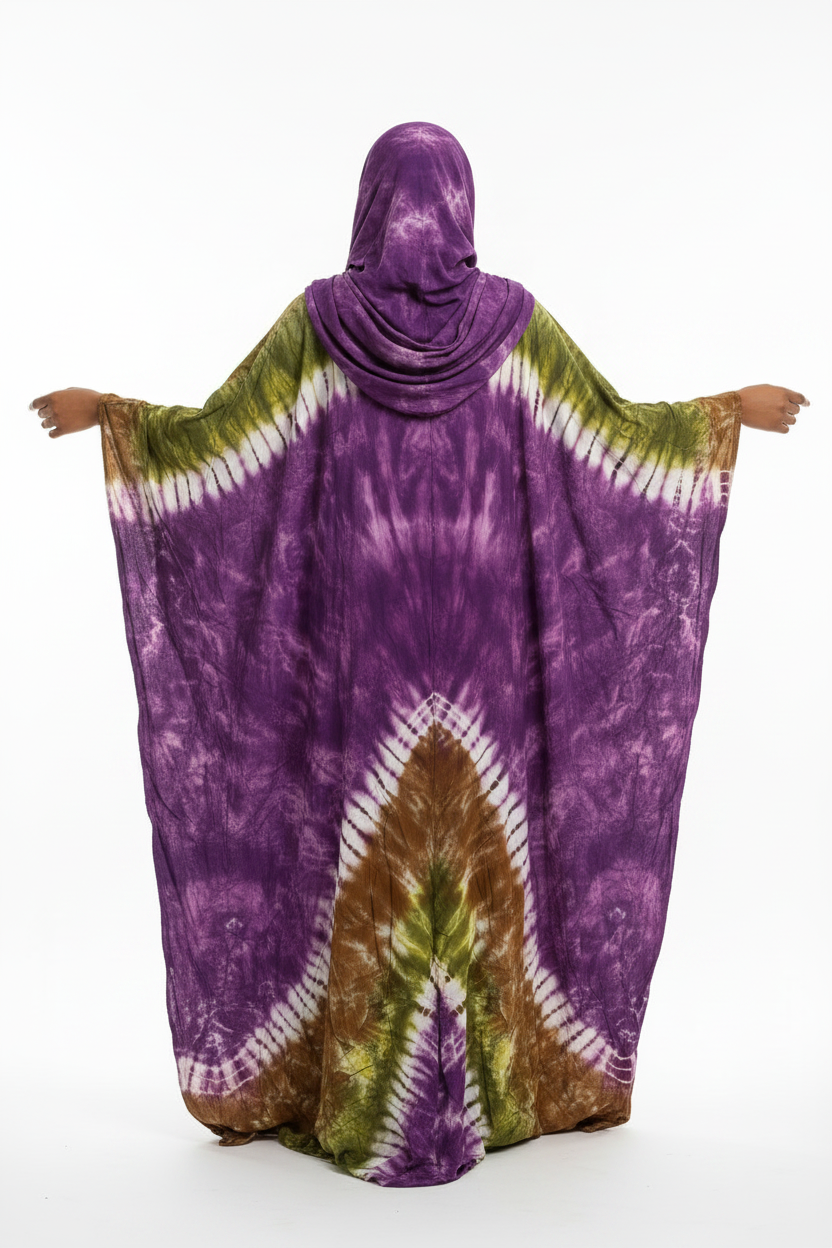 Robe Bintou tie-dye avec grand foulard assorti et broderie dorée - vue détail supplémentaire