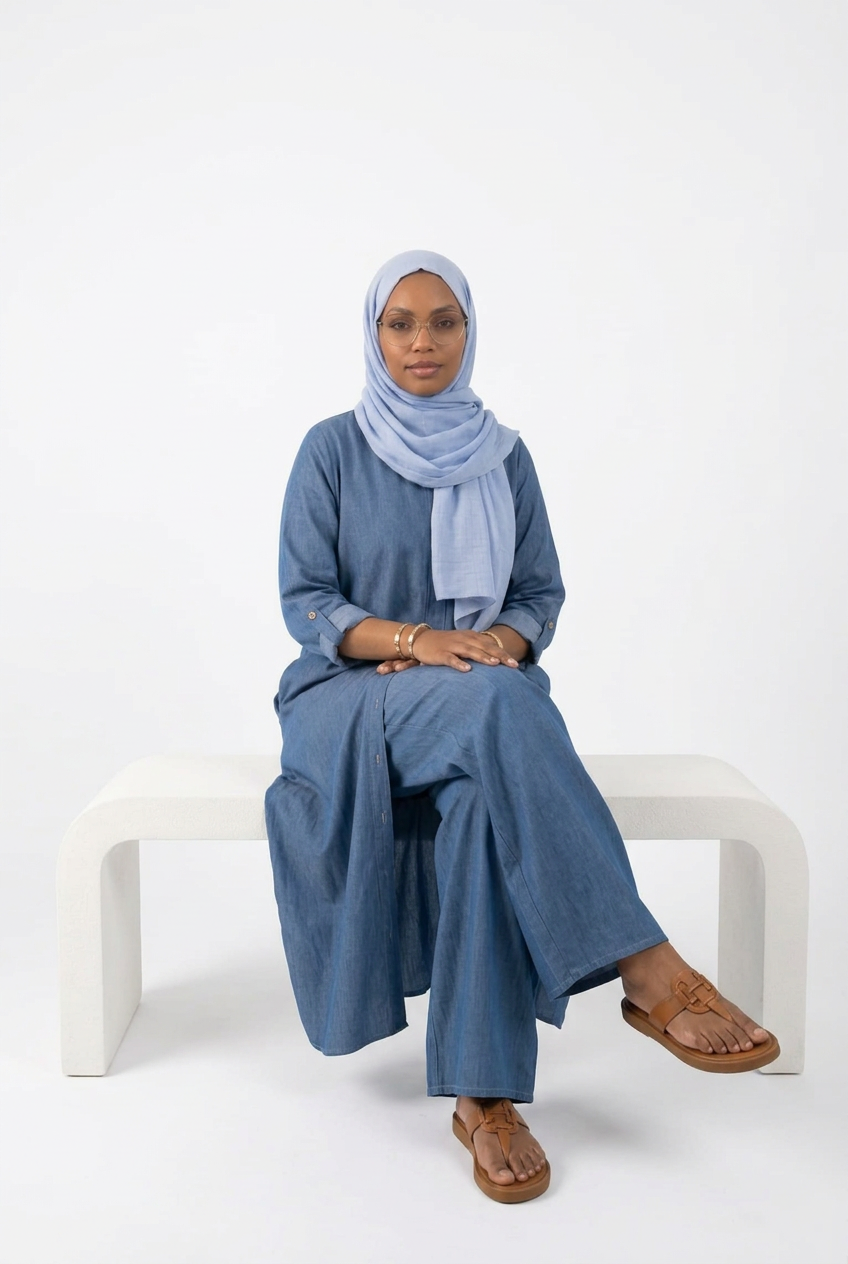 Completo in Jeans Donna Tunica e Pantaloni Ampi – Mouna