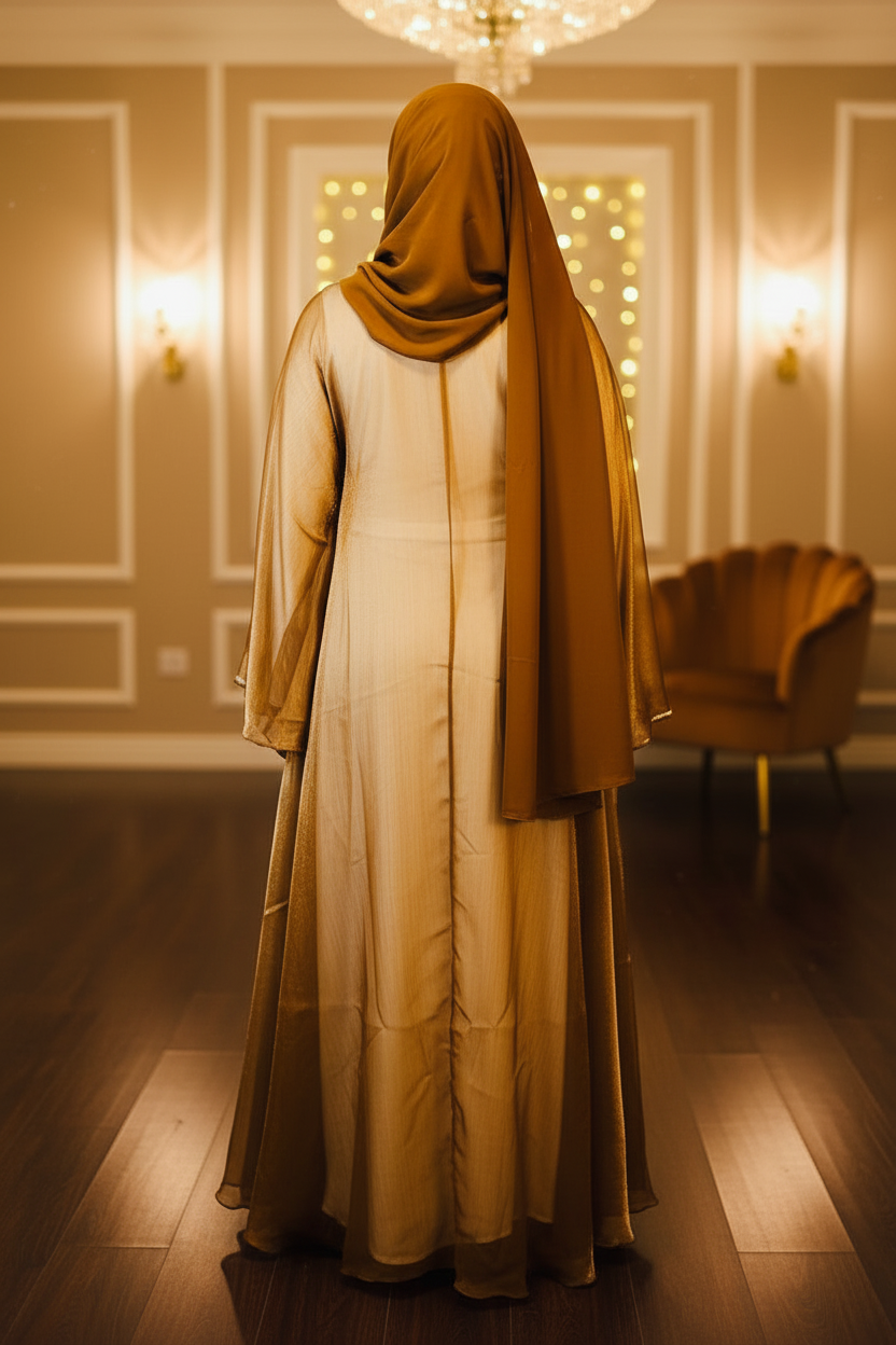 Abaya femme Médina deux pièces – vue de dos, drapé