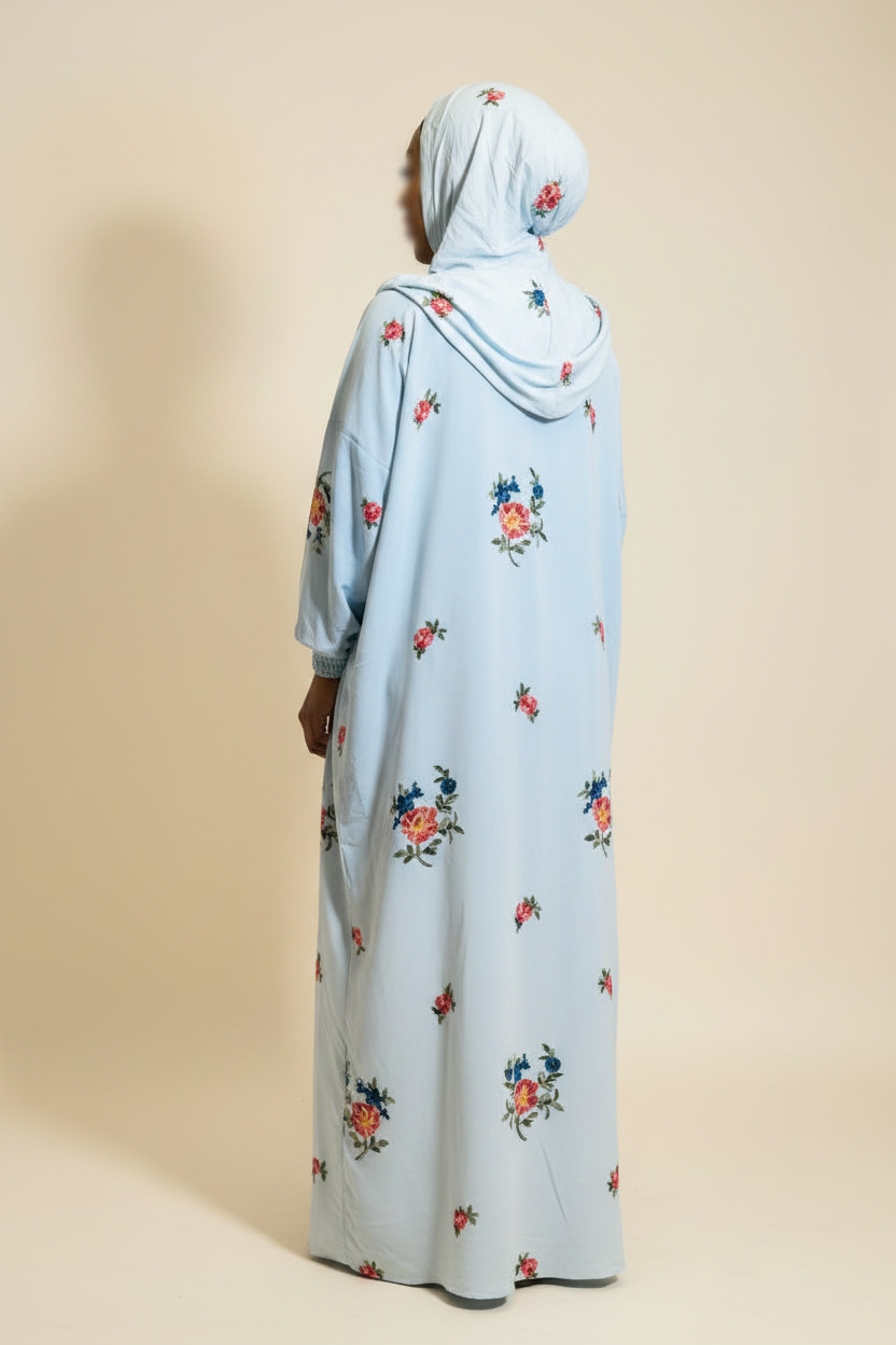 Shop by Lyah – Robe de prière Fleurie – Bleu ciel / Marron – Vue 3
