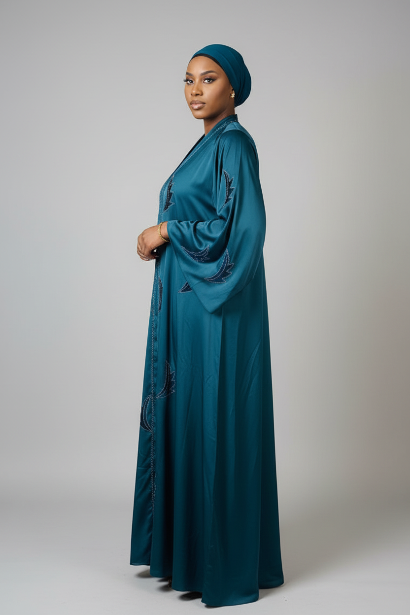 Abaya femme Mariam vert canard – vue de profil