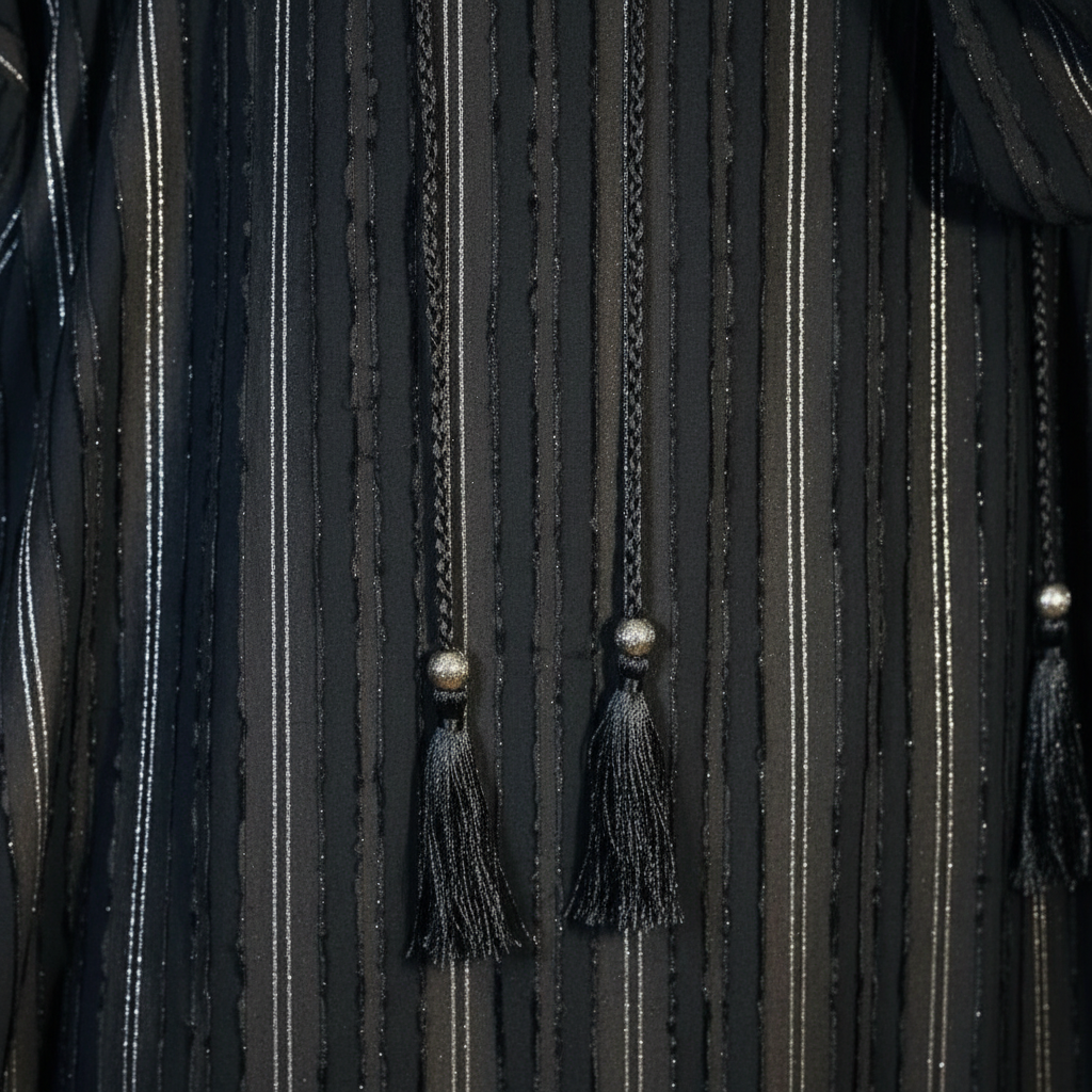 Shop by Lyah – Robe de prière Nour – Bleu / Noir / Rouge Bordeaux – Détail tissu