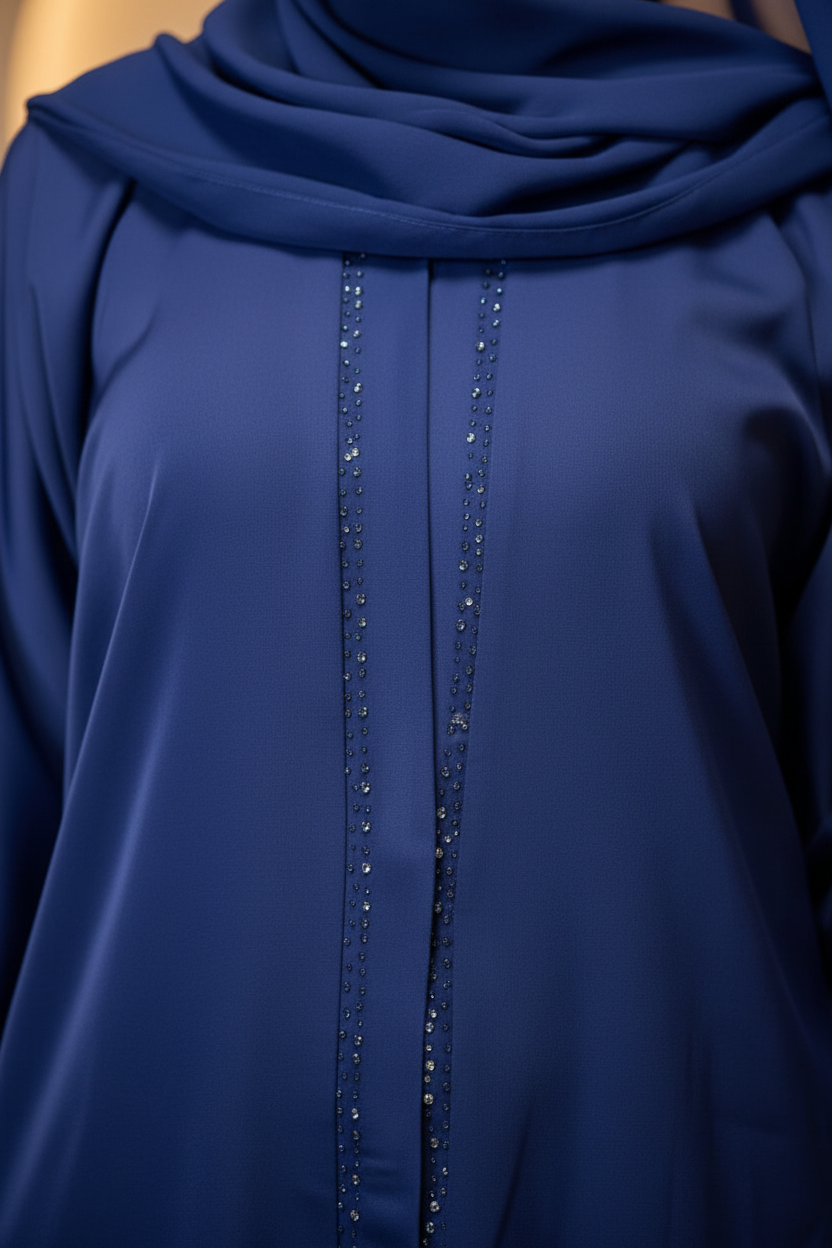 Abaya femme Cyrine bleue – vue de face