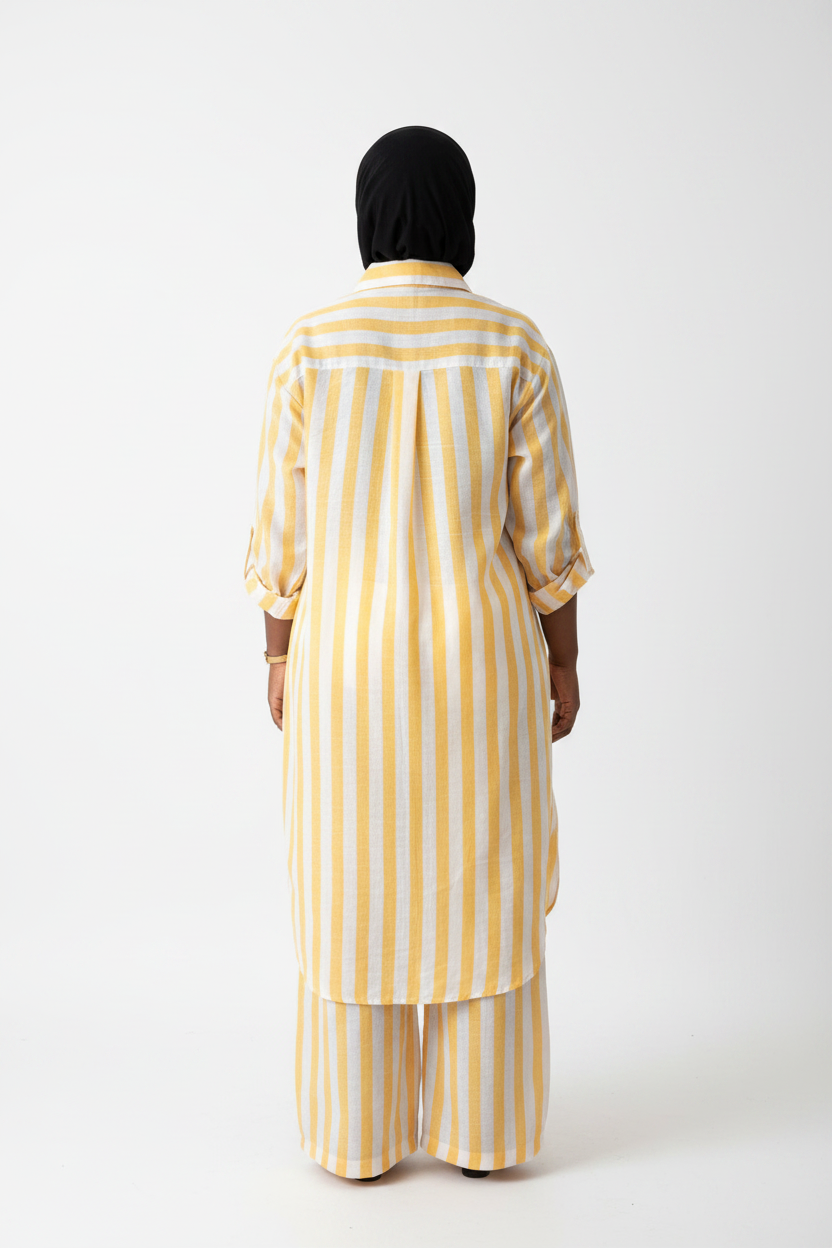 Ensemble Yasmine femme - tunique et pantalon rayures bleu et blanc
