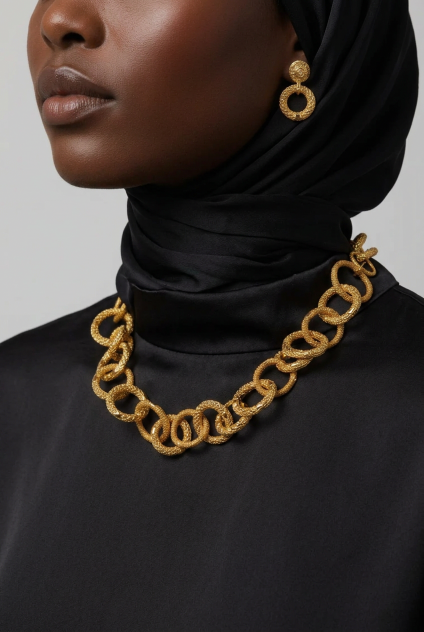 Women's Gold-Plated Round Link Necklace & Earrings Set – Layla