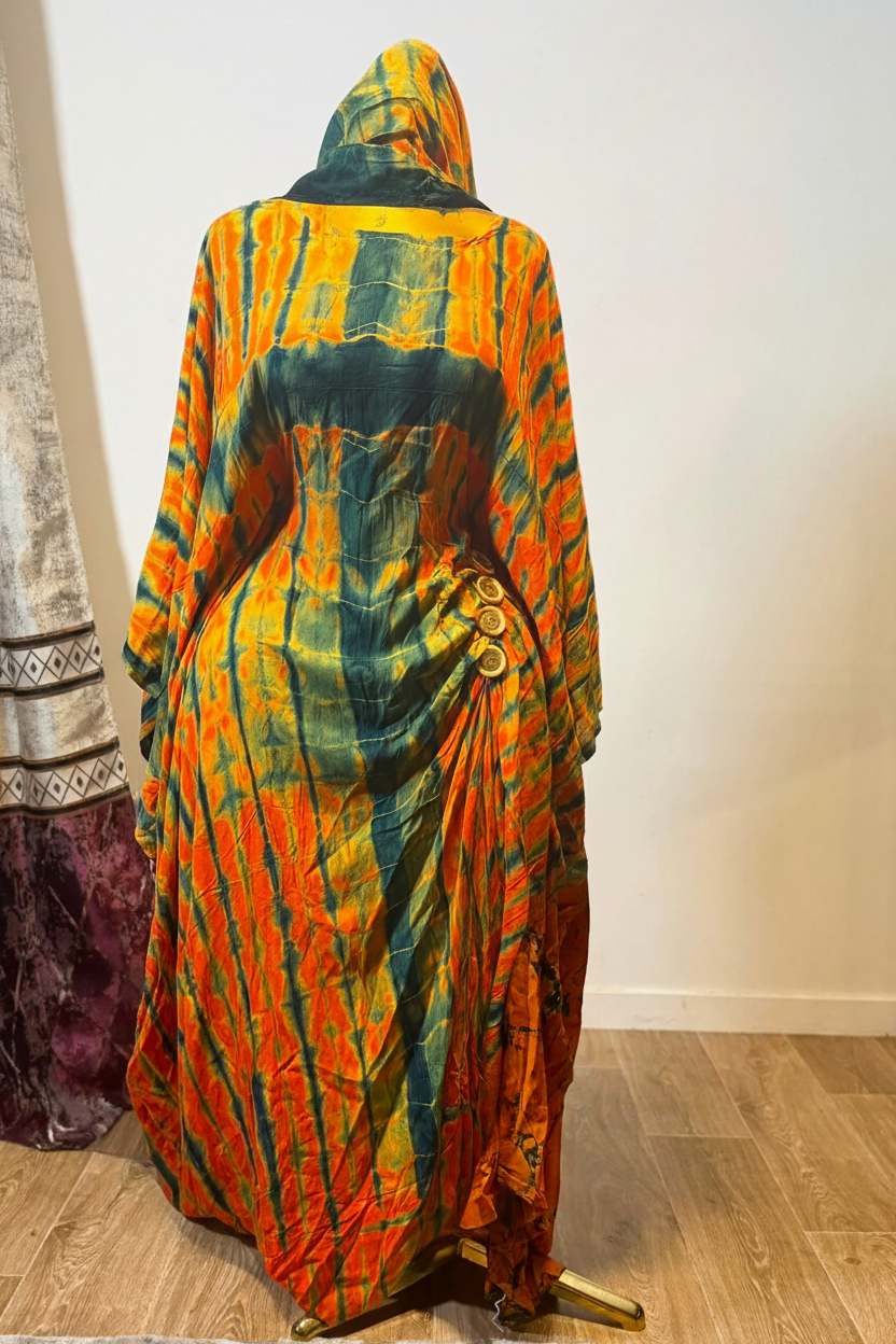 Robe Sanaa en tissu africain coton – boubou long cintré à la taille