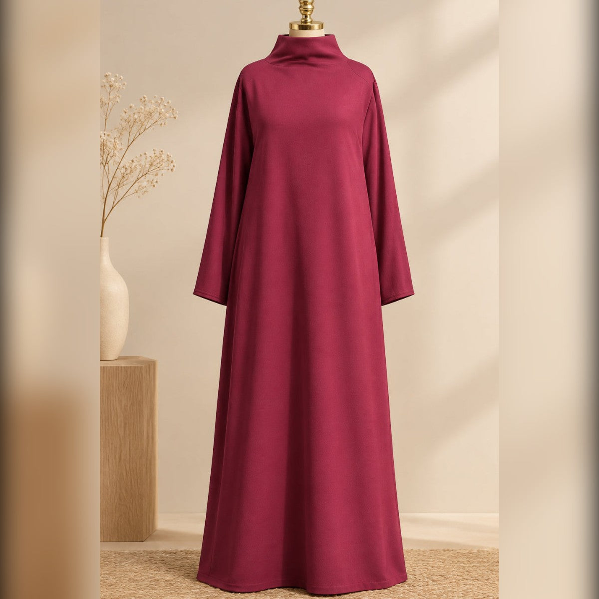 Robe Salma bordeaux – manches longues et longueur maxi, tombé fluide - Shop by Lyah
